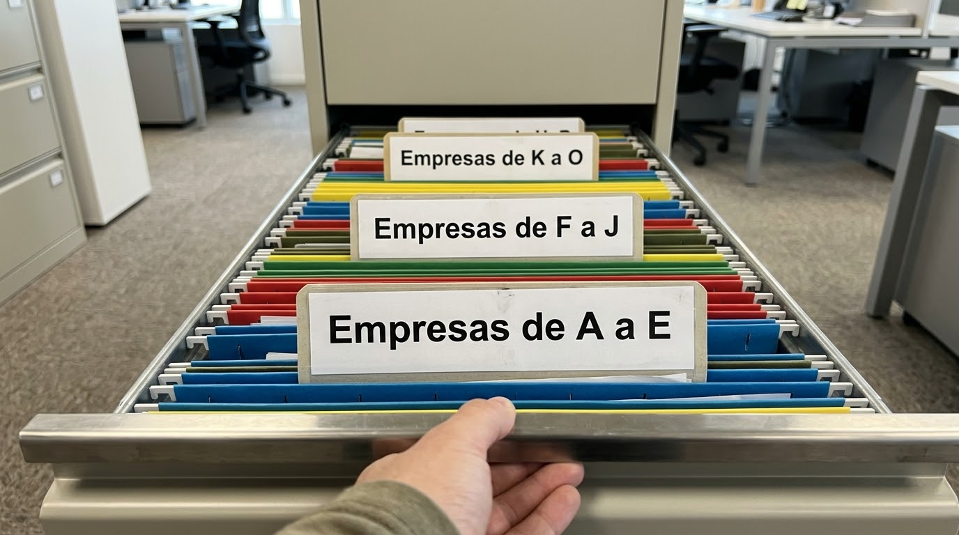 Ilustração de cartões de empresas ordenados por uma curva de score preditivo