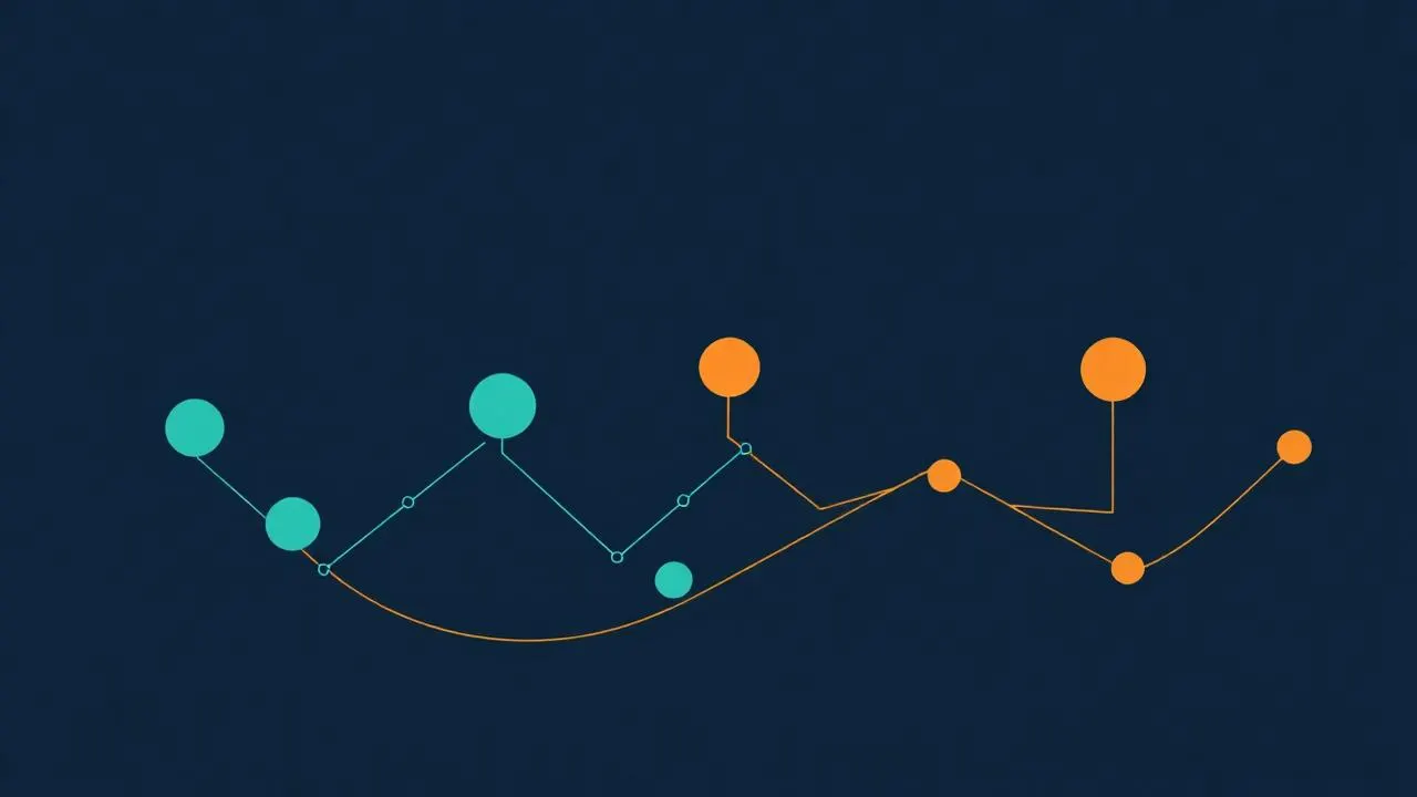 Ilustração de pontos de contato distribuídos em uma linha do tempo ramificada