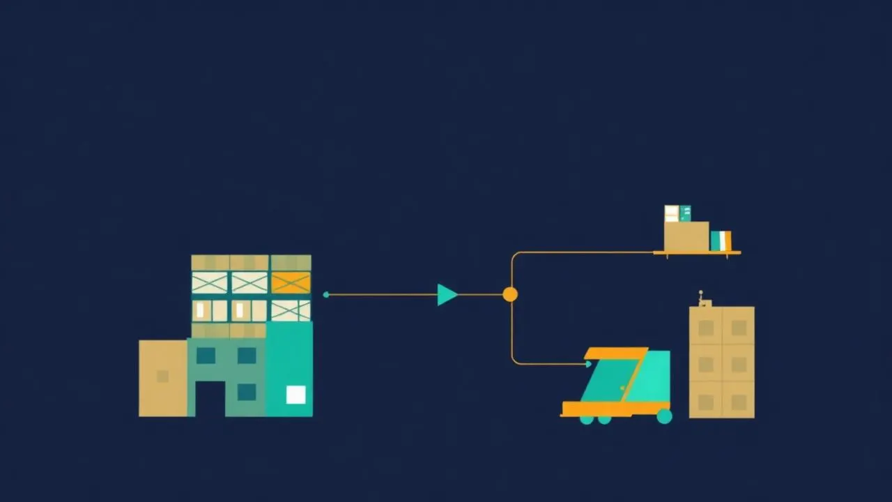 Ilustração de blocos de armazém ligados a um fluxo de pedidos