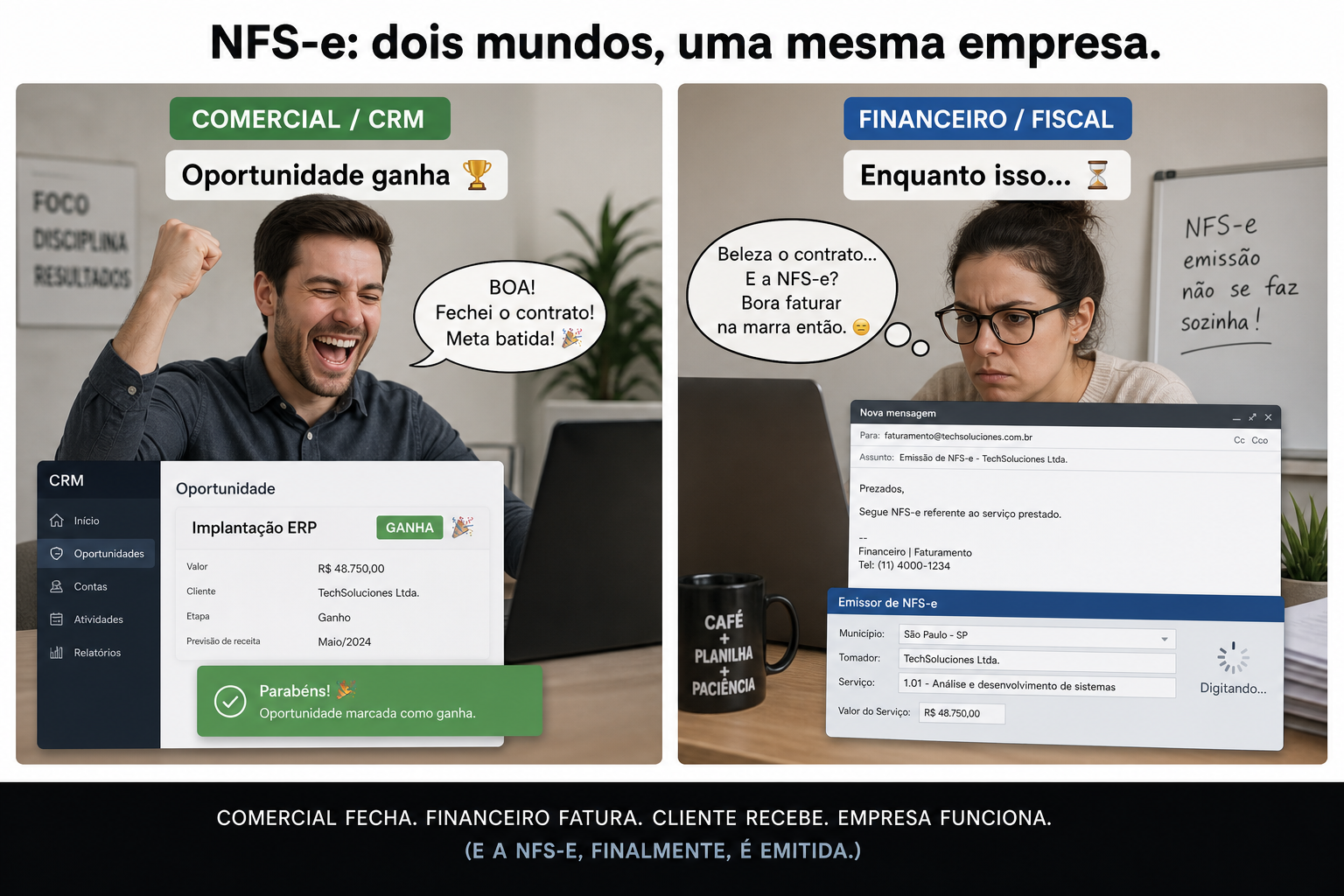 NFSe integrada ao CRM versus nota por e-mail