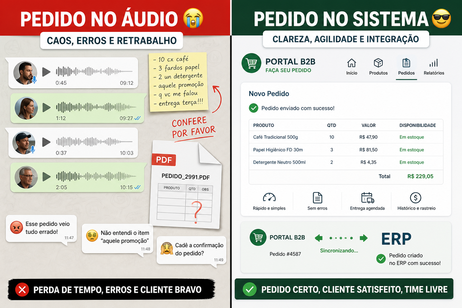 Portal de pedidos B2B versus pedido no WhatsApp