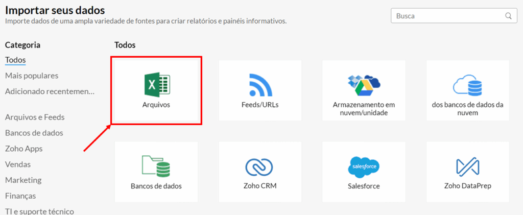 Seleção de módulos do CRM para importação