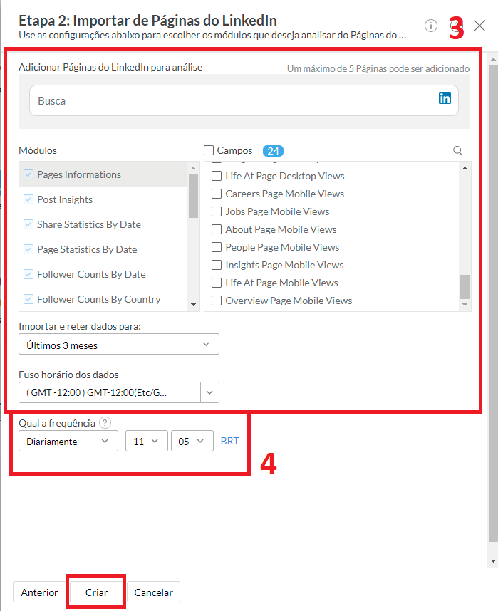 Configuração de frequência de importação