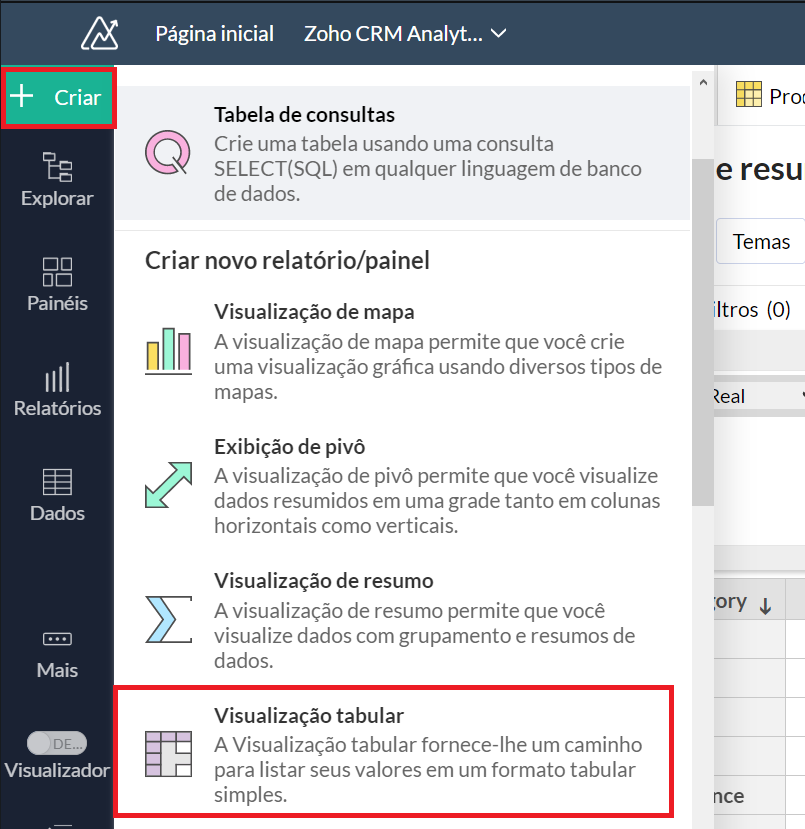 Criando visualização tabular