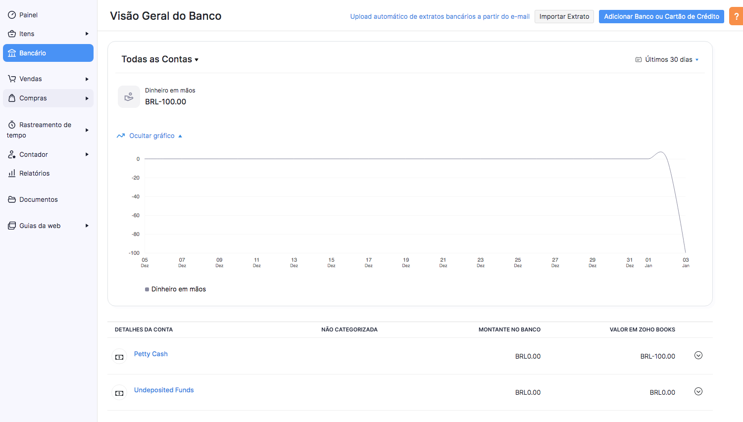 Visão geral do módulo Bancário no Zoho Books