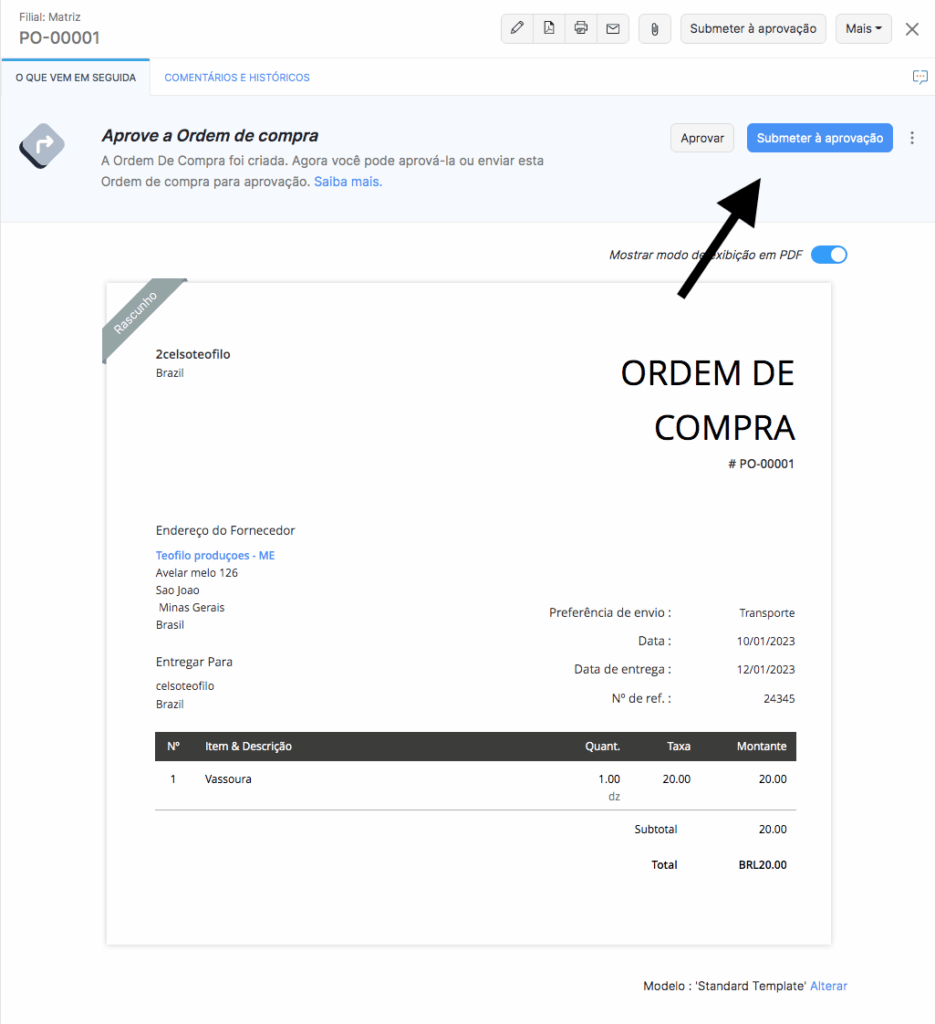 Aprovando cobrança