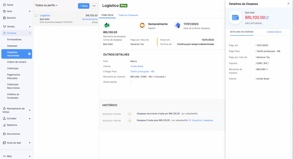 Perfil de despesa recorrente ativo