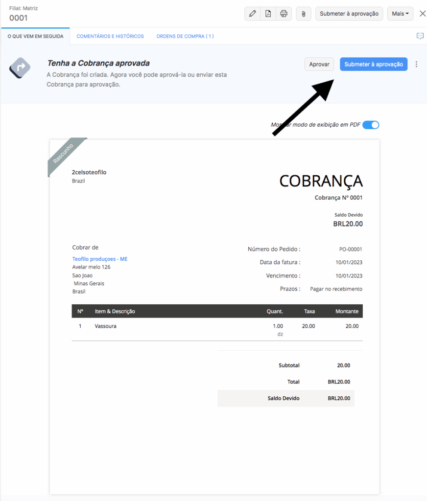 Aprovando ordem de compra