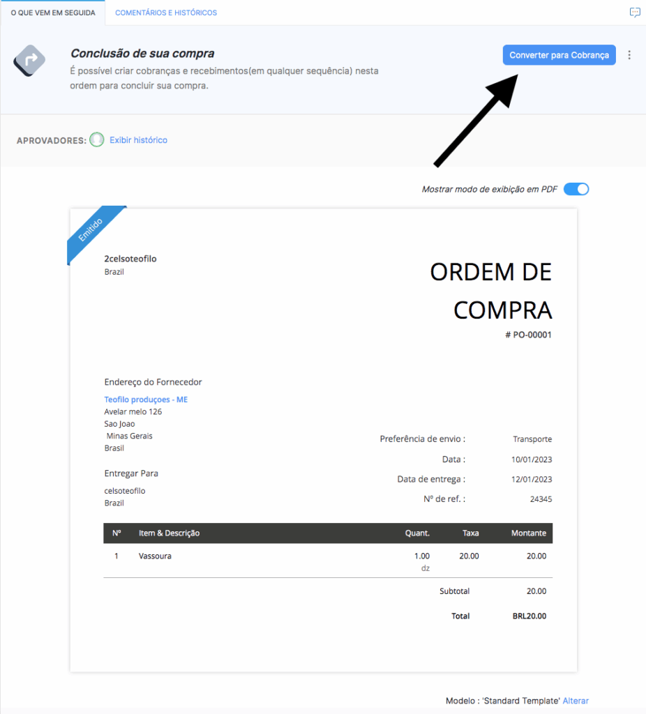 Convertendo ordem em cobrança