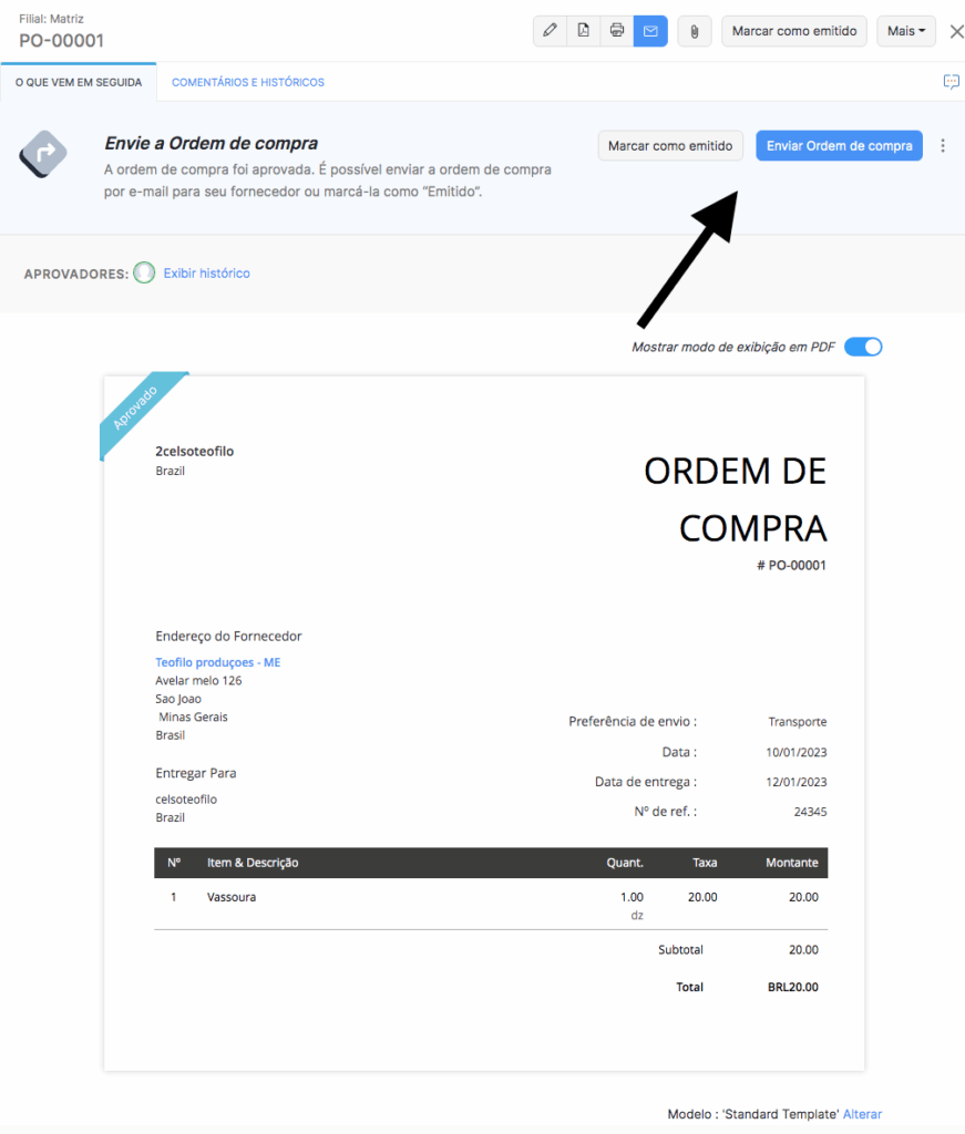 Emitindo ordem de compra