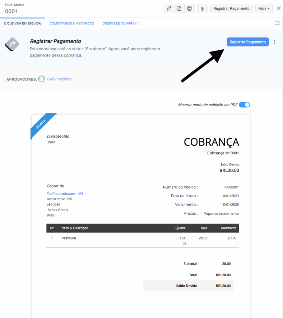 Registrando pagamento