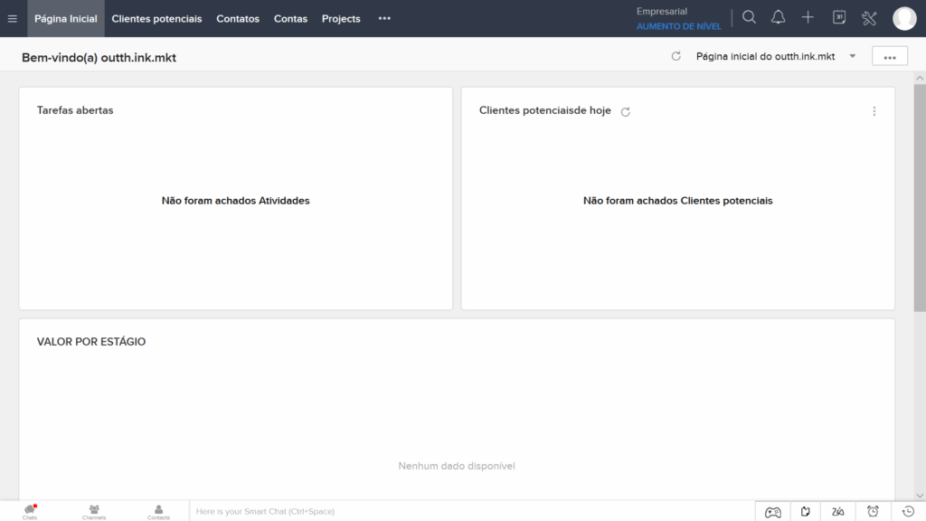 Tela inicial do Zoho CRM após configuração completa