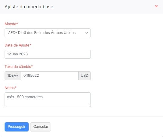 Formulário de ajuste de moeda