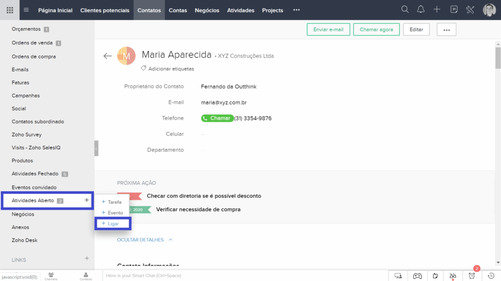 Criando chamada a partir do registro