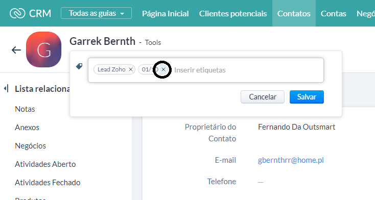 Removendo etiqueta