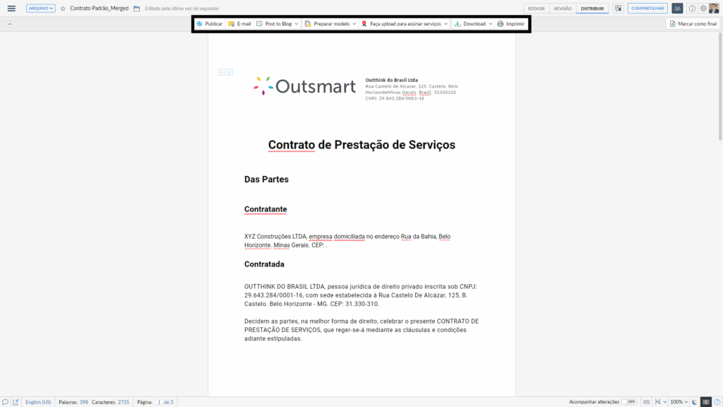 Opções de compartilhamento