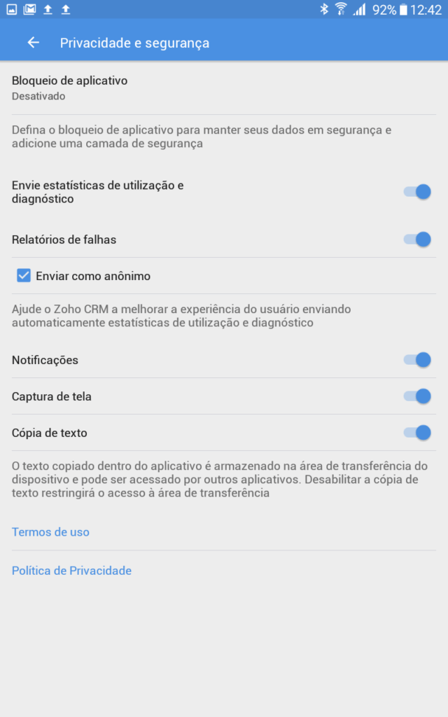 Configurações de privacidade
