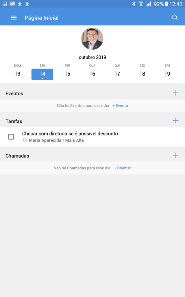 Página inicial do Zoho CRM mobile