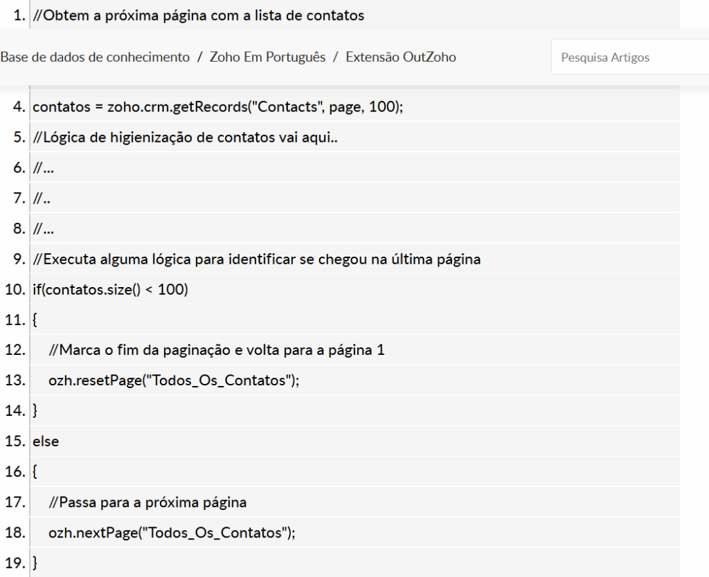 Exemplo de código Deluge usando a função getPage para paginação