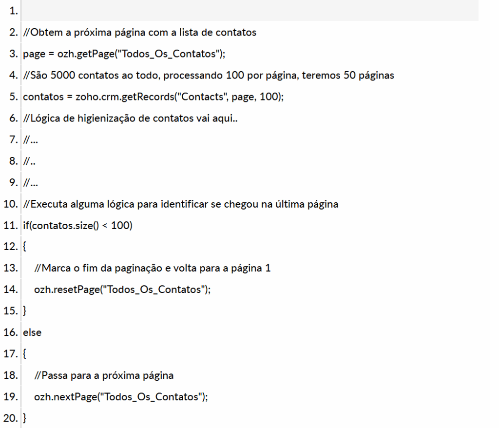 Exemplo de código Deluge usando a função nextPage