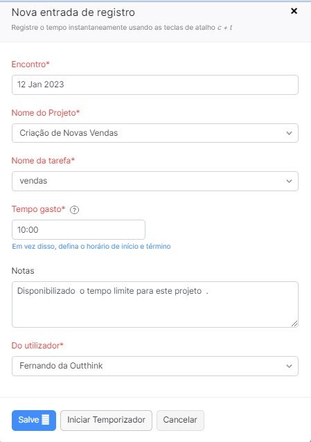 Opções de temporizador