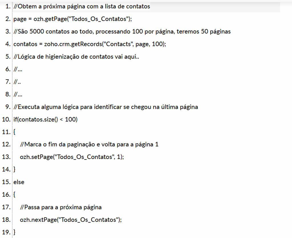 Exemplo de código Deluge usando a função setPage