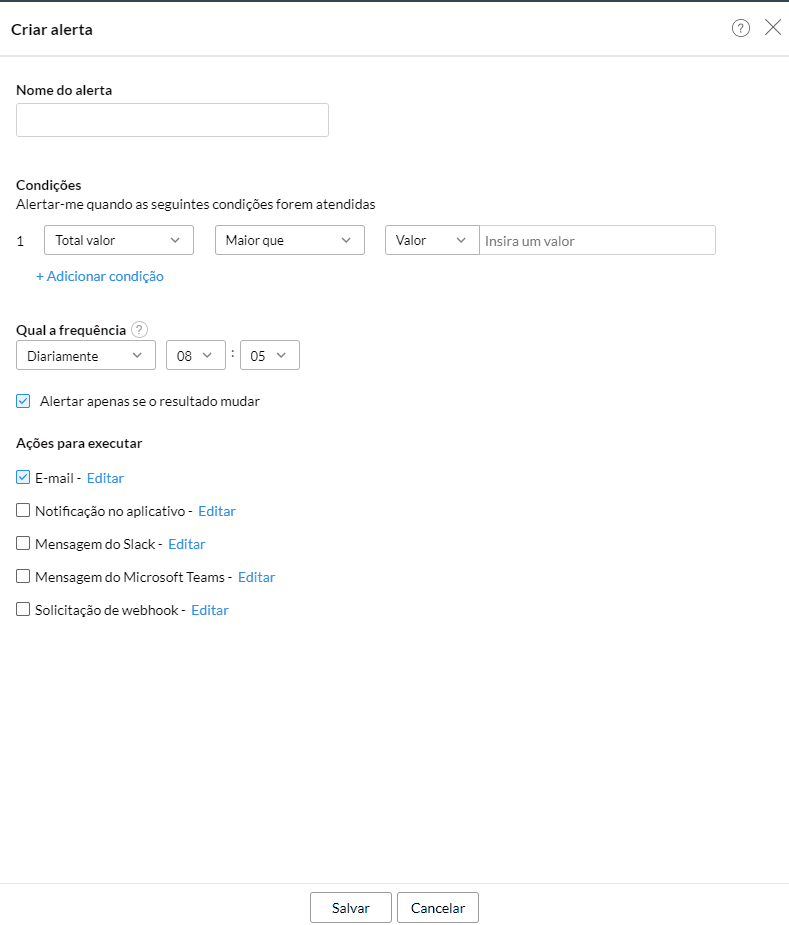 Configuração de alerta