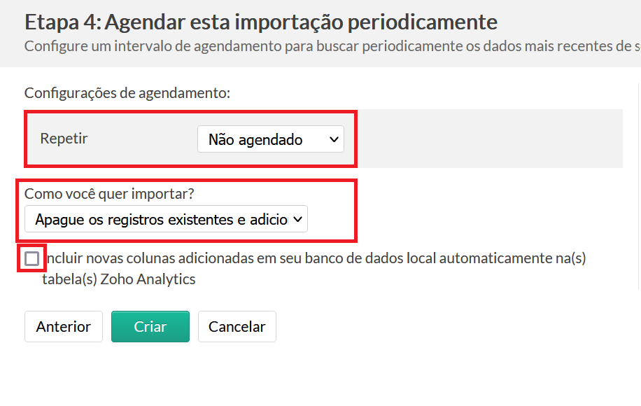 Agendamento de importação