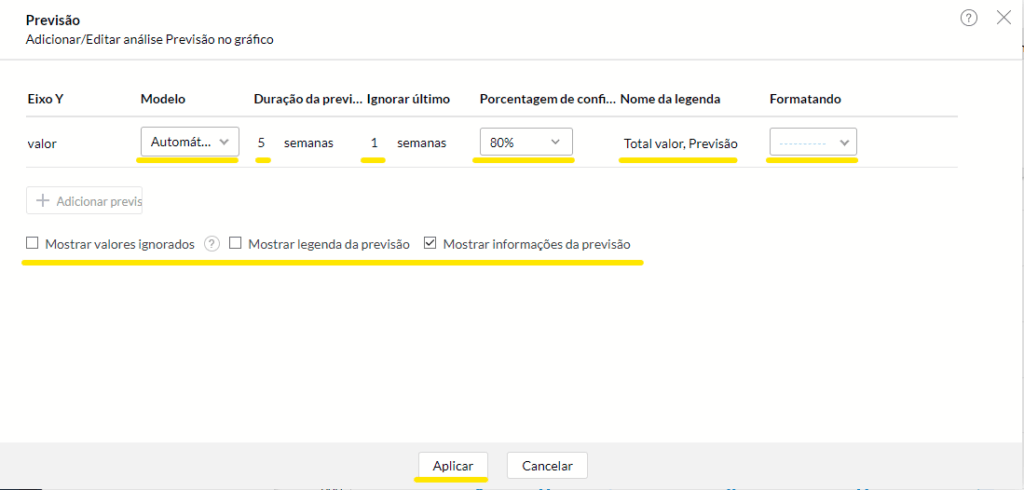 Configurações de previsão