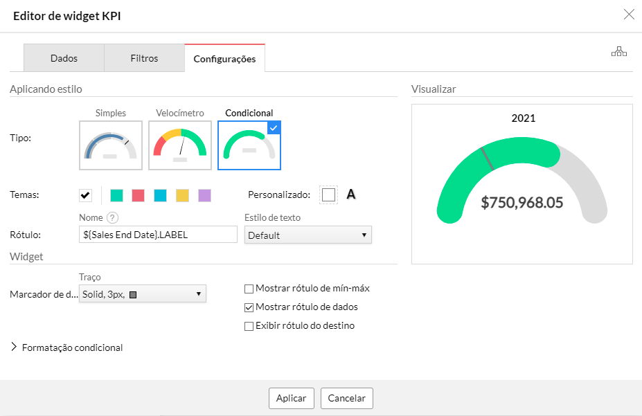 Widget Gráfico com indicadores